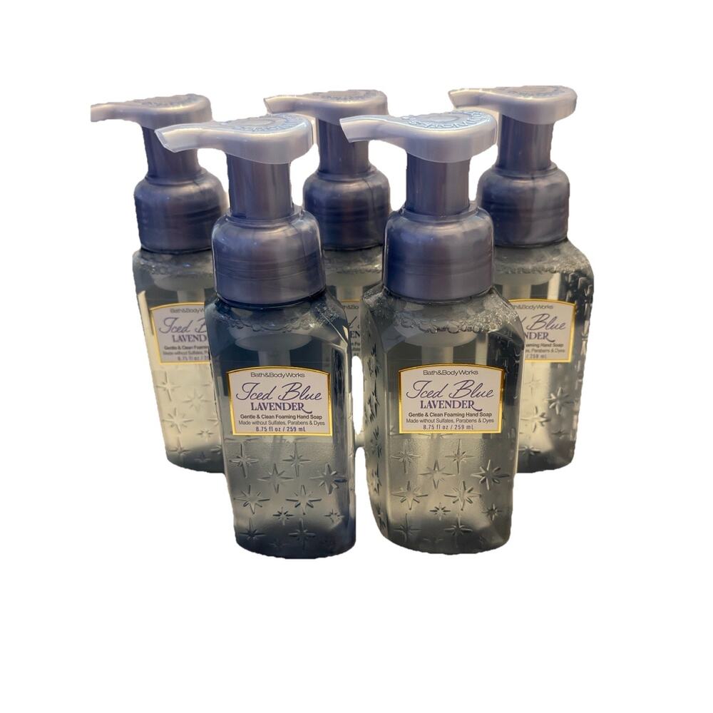 5 X Bath & Body Works Iced Blue LAVENDER Gentle Foaming Hand Soap 8.75 fl oz